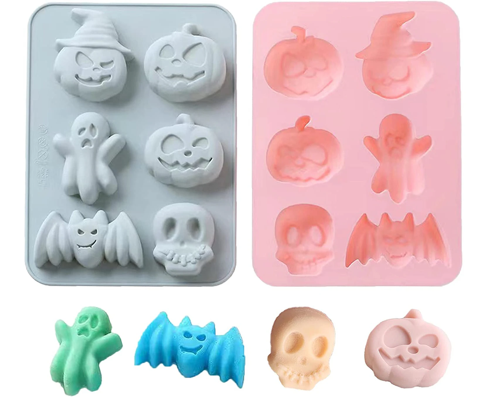 2 pcs Halloween Silicone Baking Mold Pumpkin Bat Skull Ghost Shape Cake Mold for Chocolate Cupcakes Candy Cookies Soap Gummy Ice Cream Tray Molds