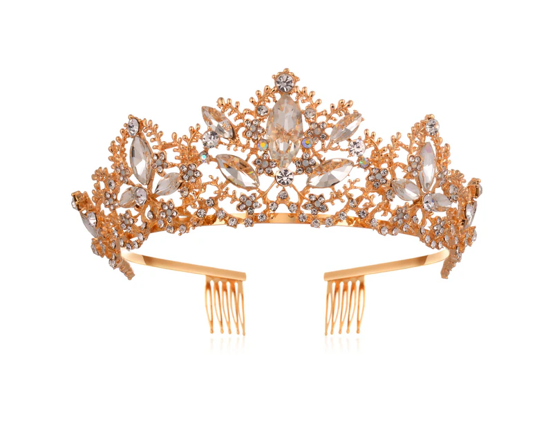 Tiara and Crown for Women Crystal Queen Crowns with Comb Rhinestones Headband for Girls Wedding,Gold