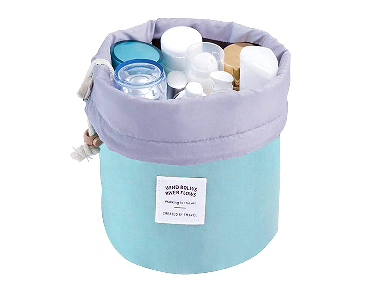 Cosmetic Bags Women Makeup Bags Drawstring Bucket Toiletry Bag Bathroom Storage Carry-sky blue