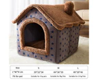 Dog House Kennel Soft Pet Bed Small Cat Tent Indoor Enclosed Warm Plush Sleeping Nest Basket with Removable Cushion Pet Supplies - Coffee