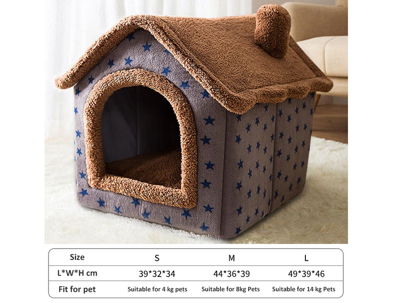 Dog House Kennel Soft Pet Bed Small Cat Tent Indoor Enclosed Warm Plush Sleeping Nest Basket with Removable Cushion Pet Supplies - Coffee