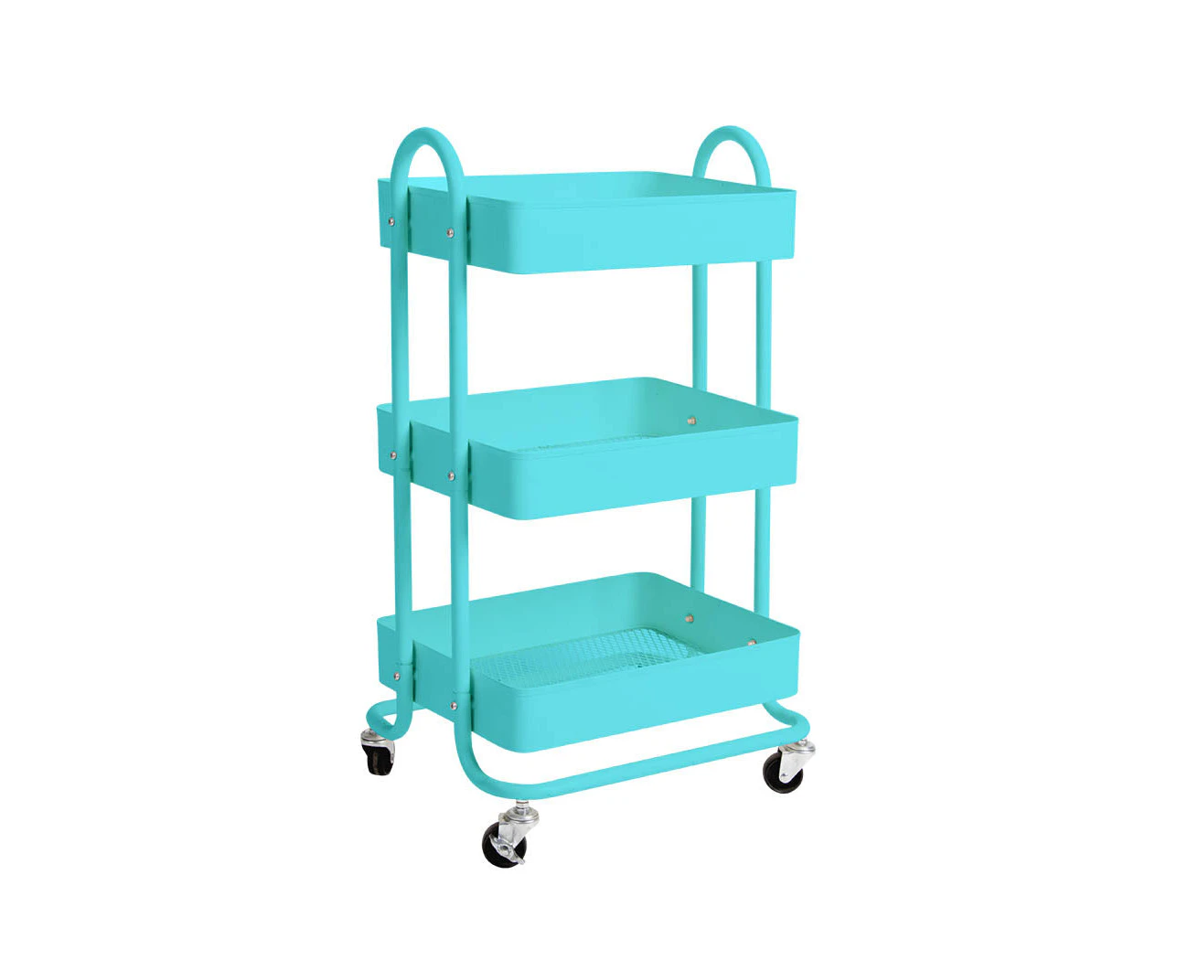 3 Tiers Kitchen Trolley Cart Steel Storage Rack Shelf Organiser Wheels Blue