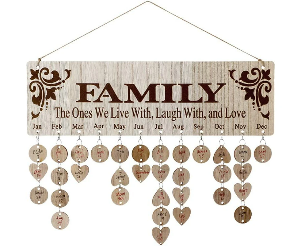 Family Birthday Board Diy Wooden Calendar Wall Hanging Birthday Reminder Plaque,With 100 Wooden Tags,Great Gift For Mom Grandma,Days To Remember