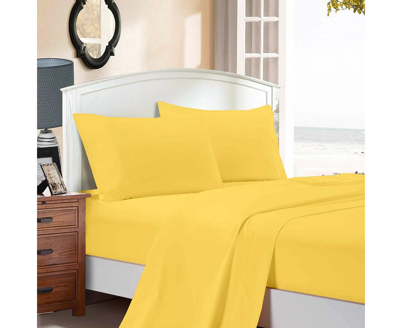 Fabric Fantastic 1000TC Ultra Soft Sheet Set - Single/Double Queen/King/Super King Size Bed - Yellow