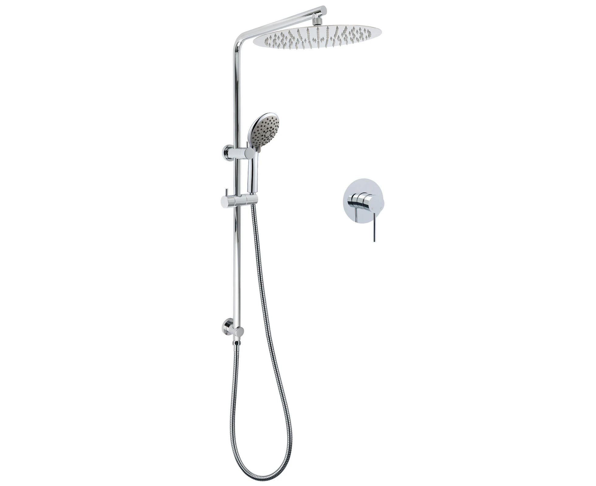 Chrome Dual Shower 12" Slim Rain Head 5 Modes Handheld Sliding Rail Inbuilt Diverter + Single Mixer