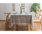 Modern-Tassel Tablecloth Checkered Cotton and Linen Tablecloth Coffee Table Tablecloth Square Washable Kitchen Table Cover for Dining Table-90x90cm