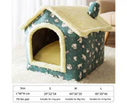 Dog House Kennel Soft Pet Bed Small Cat Tent Indoor Enclosed Warm Plush Sleeping Nest Basket with Removable Cushion Pet Supplies - Green