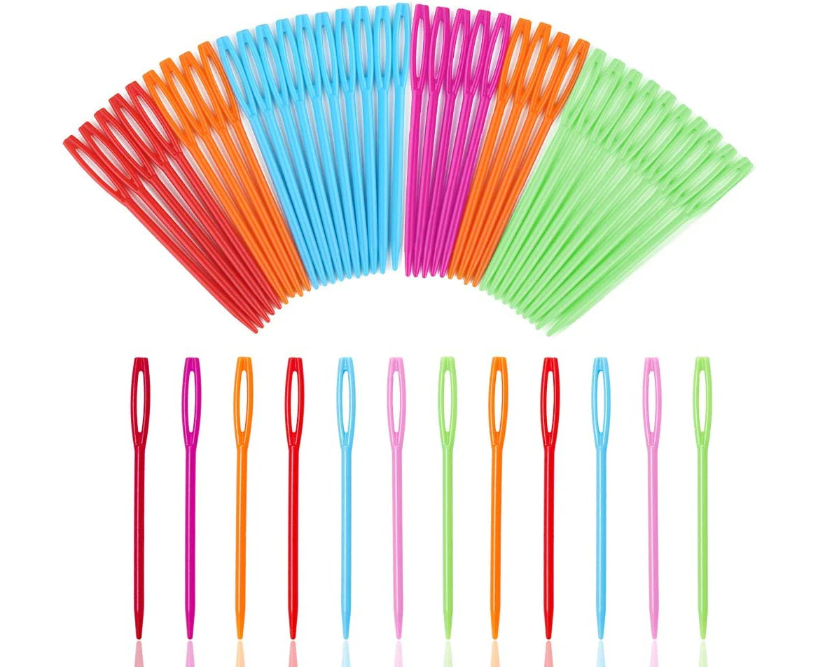 50 PCS Large Eye Plastic Needles,2.7Inch/7cm Learning Needles, Safety Plastic Lacing Needles for Kids and Sewing Handmade Crafts(Random Color)