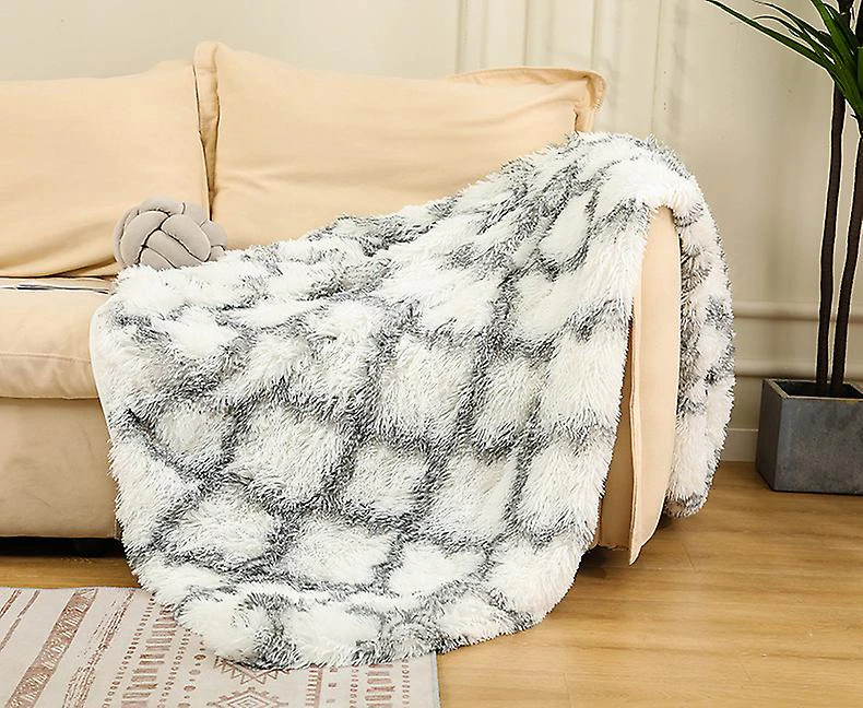 Tie-dye Double-layer Shaggy Blanket Rainbow Sofa Comfort Blanket Lunch Blanket Good Gift Blanket - white