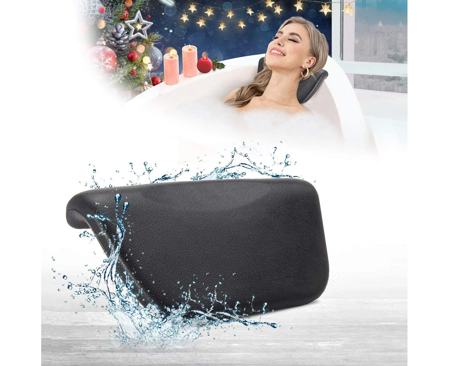 Bath Pillow, Stylish PU Bath Pillow with Suction Cups, Neck Pillow Headrest for Bathtub Spa Whirlpool, Ergonomic Headrest Head, Neck, Back and Shoulders