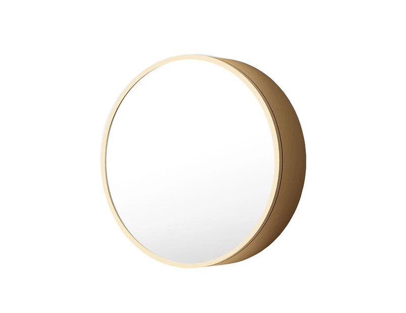 Bathroom Mirrored Cabinet Medicine Vanity Round Wall Mirror Cupboard with Storage Sliding Door Gold 60cm Diameter