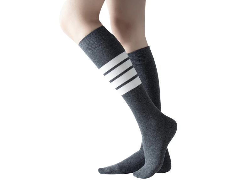 Womens Athletic Socks Outdoor Sport Socks Thigh High Tights Stockings Casual Stripes Tube Socks - Stripe+Grey