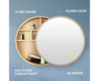 Bathroom Mirrored Cabinet Medicine Vanity Round Wall Mirror Cupboard with Storage Sliding Door Gold 60cm Diameter