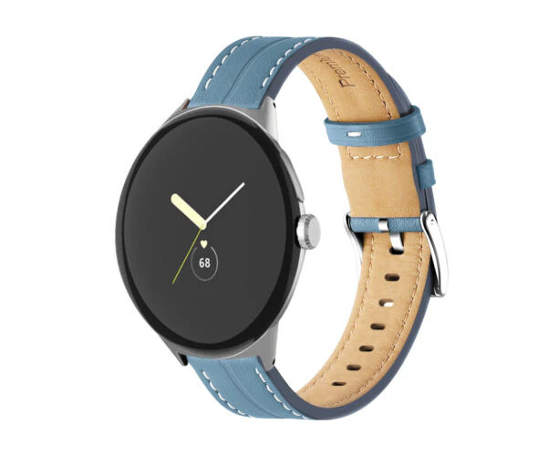 Women & Men Soft Genuine Leather Business Replacement Metal Buckle Adjustable Strap WristBand for Google Pixel Watch(Blue)