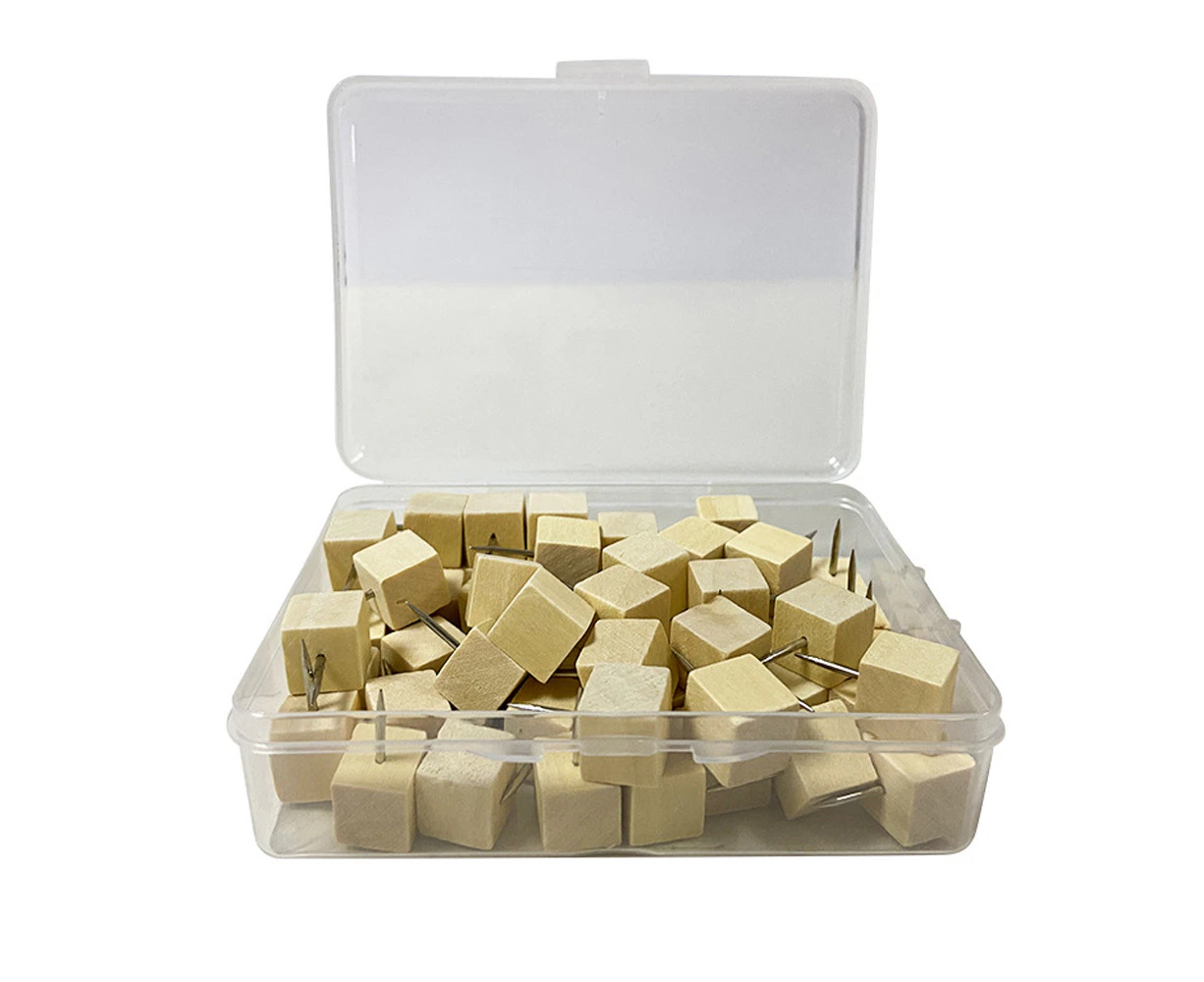 Wood Push Pins, Square Wooden Thumb Tacks Decorative for Cork Boards Map Photos Calendar with Box