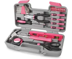 Pink Tool Kit, 39 Piece Women's Tool Box with Pliers Set, Hammer, Precision Screwdriver and Household Tools in a Durable Box