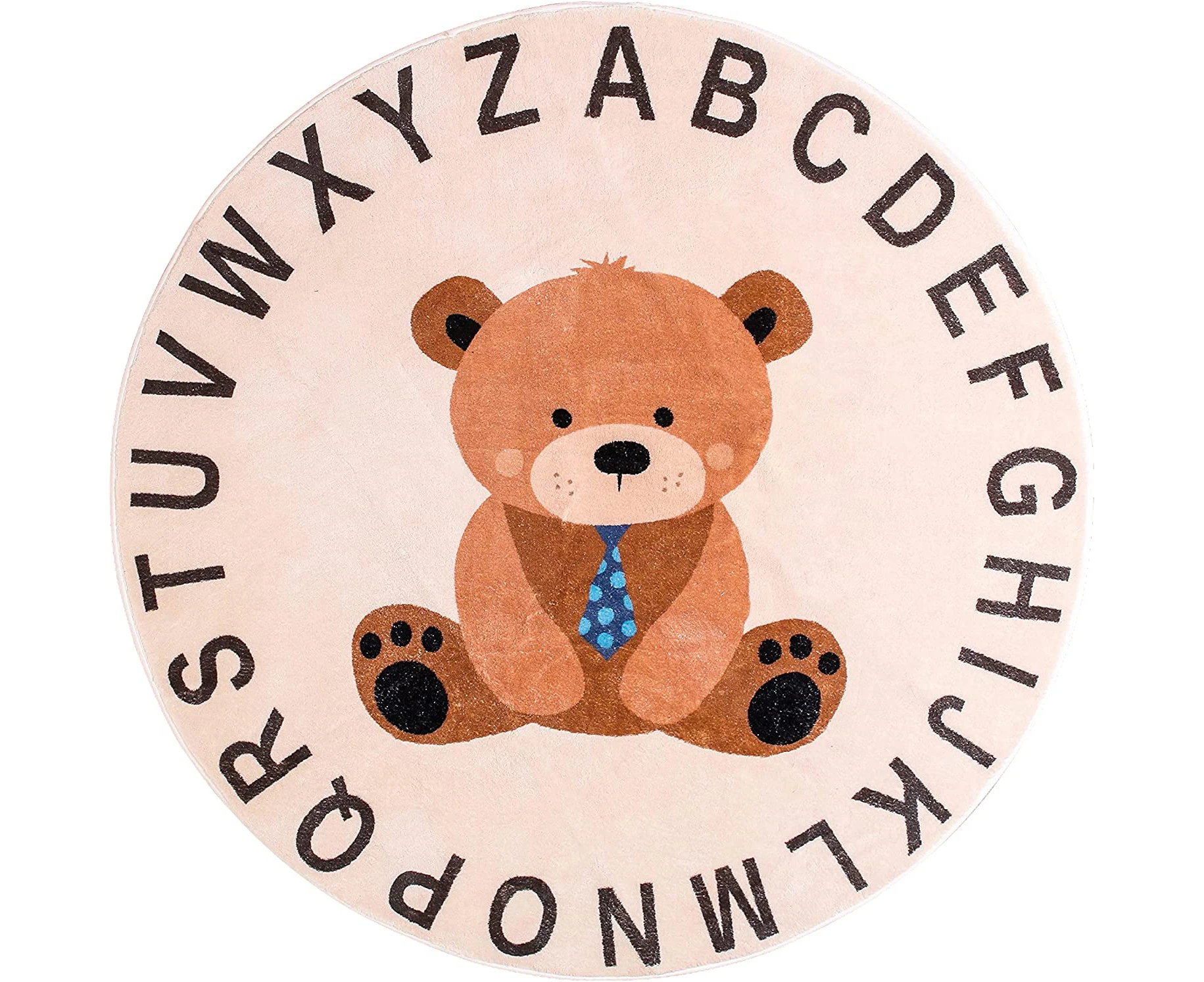 Soft Round Bear ABC Rug for Toddler and Kids - Non slip alphabet carpet and baby floor mat for kid’s room, playroom, classroom, circle time, and baby