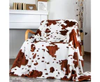 Cow Print Blanket Bed Cow Throws Blanket Lightweight Fleece Blanket-Brown White