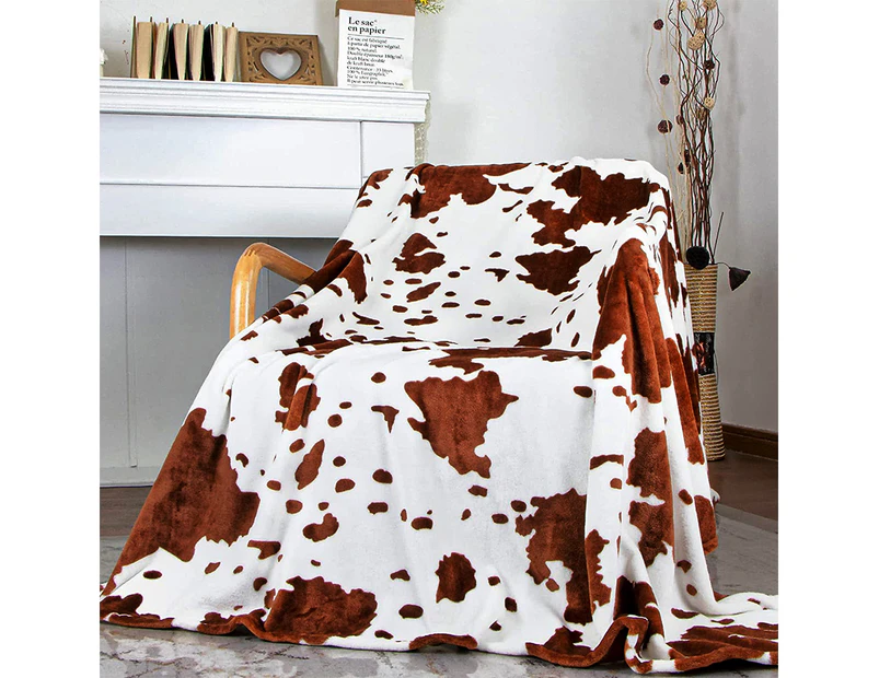 Cow Print Blanket Bed Cow Throws Blanket Lightweight Fleece Blanket-Brown White