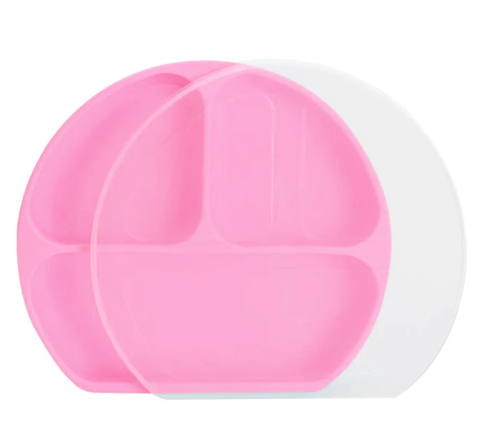 Suction Plates with Lids for Babies & Toddlers - 100% Silicone, Plates Stay Put with Suction Feature, Divided Design, Microwave, Dishwasher & Oven Friendly