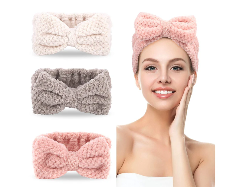 3 Pcs Spa Headbands Microfiber Bowtie Headbands Makeup Headband