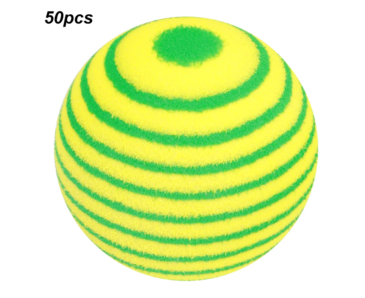 50Pcs Eva Lightweight Wear Resistant Indoor Practice Stripe Golf Foam Ball Colorful Pet Cat Entertainment Toy Ballsyellow Green/2 Colours Stripe Ball