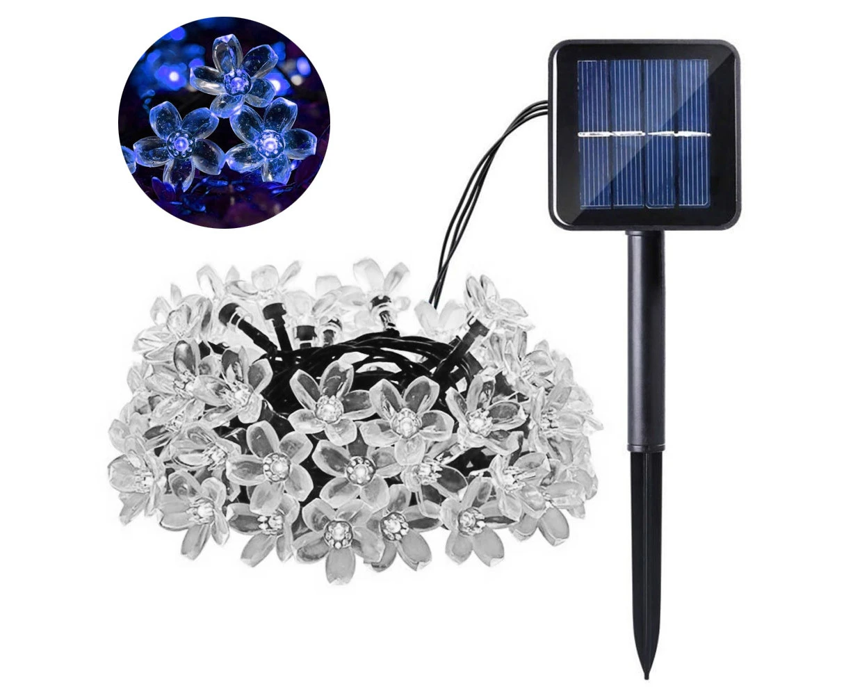 Knbhu 7m IP65 Waterproof Sakura Fairy Solar 50LEDs String Lights Garden Party Decor-Blue