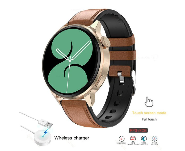 2022 New NFC Smart Watch Men Bluetooth Call Sport GPS Track Watches Women Heart Rate ECG PPG Smartwatch For Huawei Xiaomi Apple - Gold brown leather