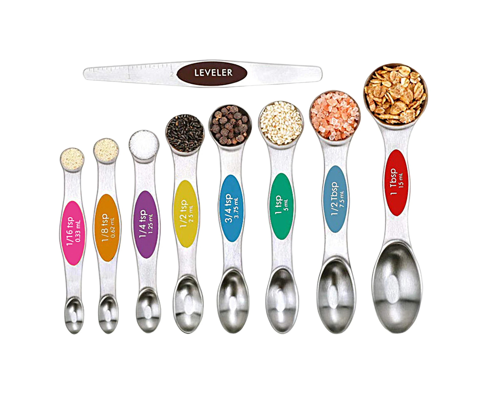 9Pcs/Set Measuring Scoop with Scale Easy to Clean Stainless Steel Double Head Measuring Spoons Set Kitchen Tools  Multicolor