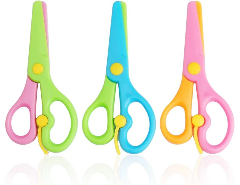 3 Pcs Plastic Safety Scissors, Children Training Scissors Pre-School Training Scissors Colorful Safety Paper Cutting Scissors for Art Craft Suppl