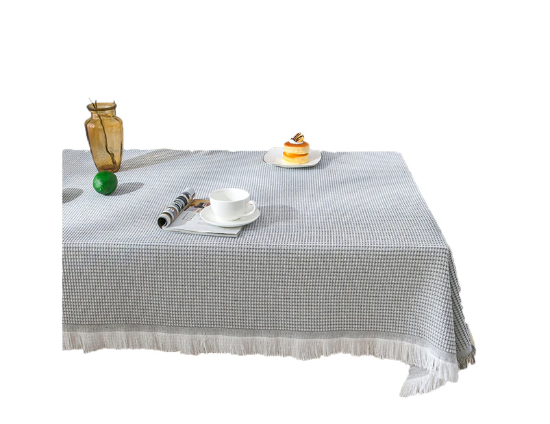 Modern-Dustproof outdoor tablecloths with fringes, crease free cotton linen tablecloths for parties, buffets-Waffle gray [long table]