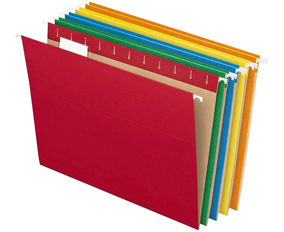 Hanging File Folders, Letter Size, Assorted Colors, 1/5-Cut Adjustable Tabs, 25 Per Box