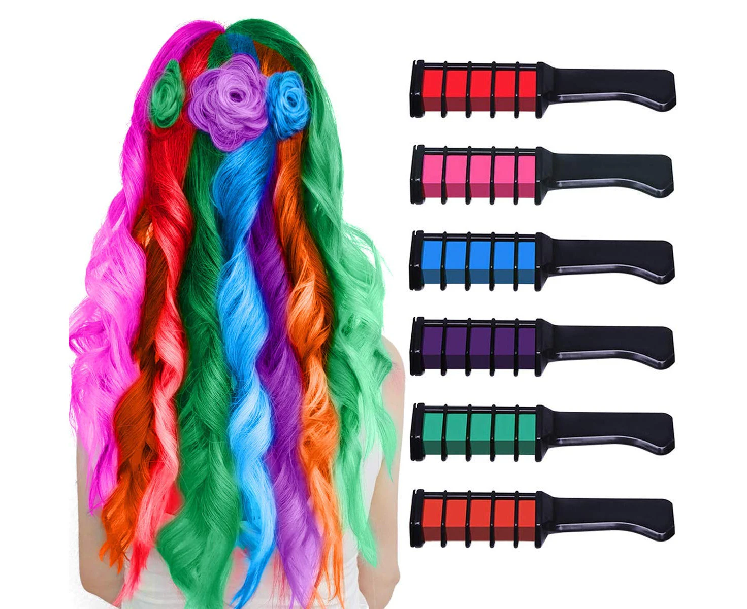 Hair Chalk Comb Temporary Bright Washable Hair Color Dye for Girls Age 4 5 6 7 8 9 10 Kids New Year Birthday Party, Cosplay, Christmas DIY, 6 Colors