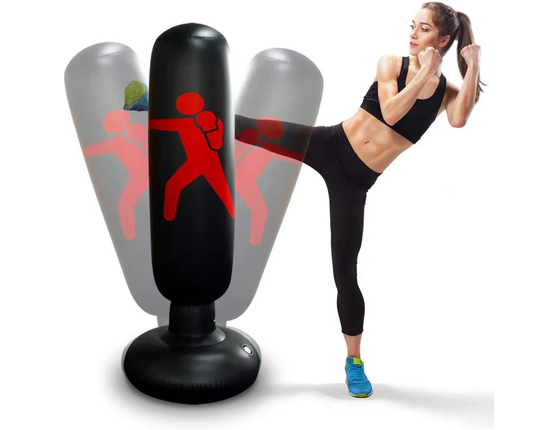 Inflatable punching bag 160 cm free-standing punching bag for children adult free-standing punching bags training equipment - Black