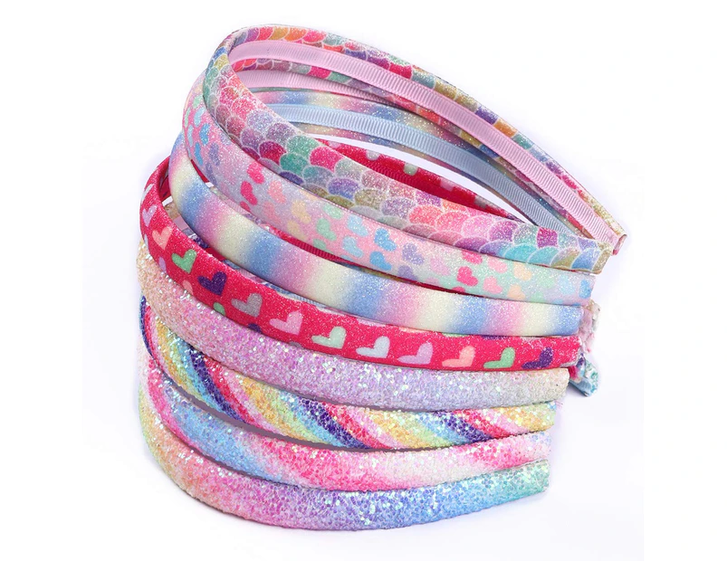 Rainbow Headbands 8 Pcs Sweet Hairband Children Head Bands For Girls Sequin Printed Heart Mermaid Headband Kids Hair Piece