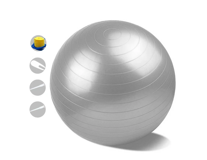 Yoga Ball - Balance ball for Fitness, Exercise, Pilates -  for Core Strength and Abdominal Training - Silver