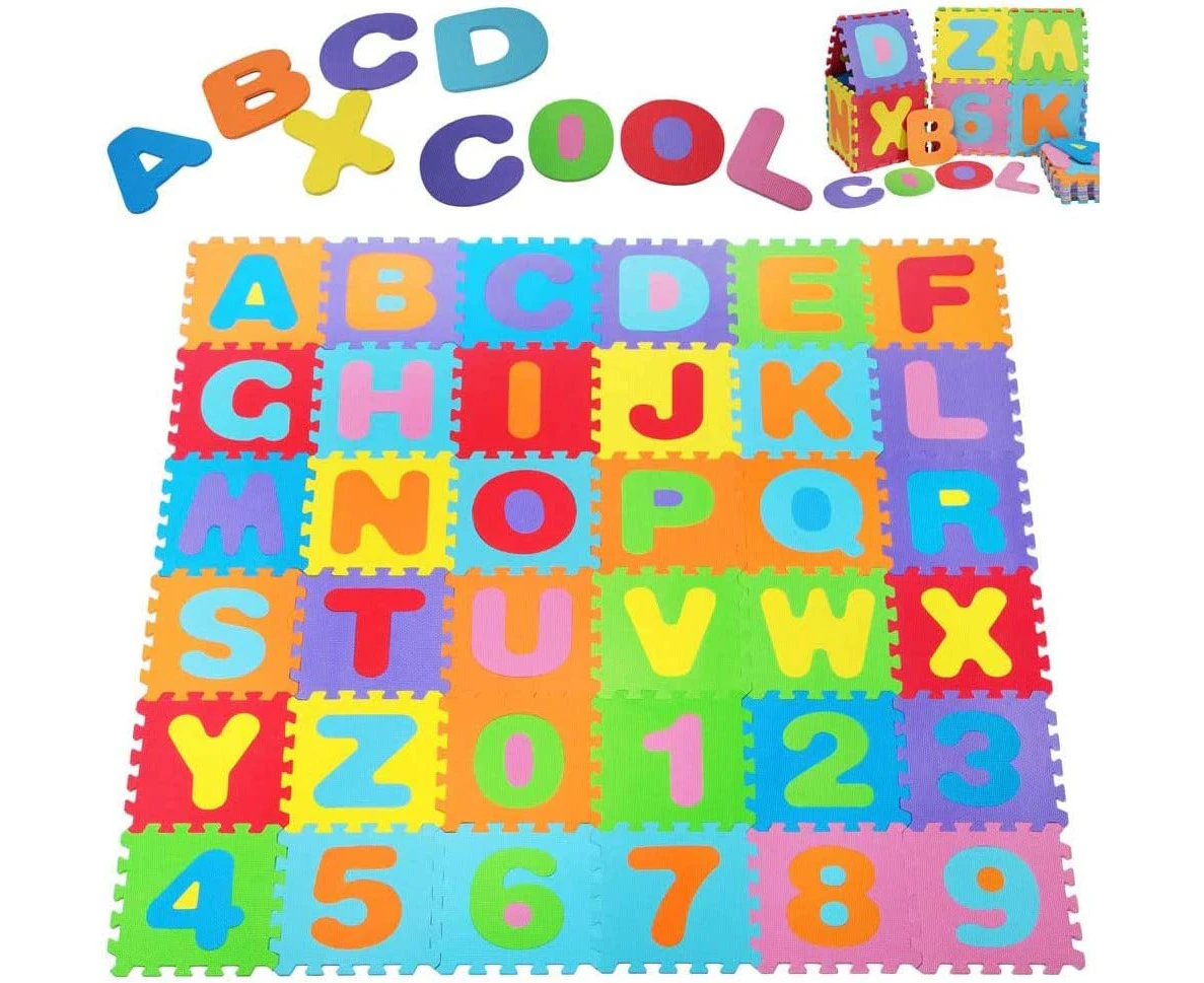 Kids Foam Puzzle Play Mat (Set of 36) Interlocking Floor Tiles with Letters and Numbers