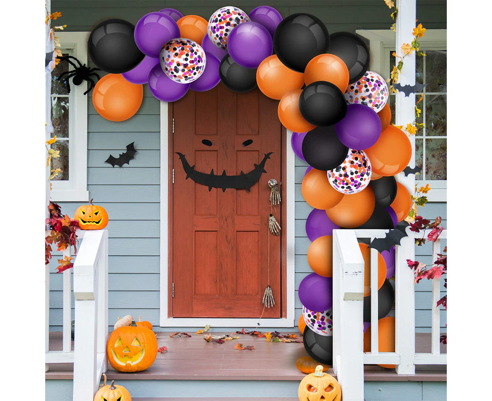 Modern-Halloween Balloon Garland Arch Kit, Foil Balloon With Black Orange Purple Confetti Balloons, Balloons For Halloween Dat Party Decorations