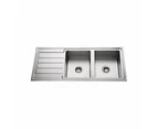304 STAINLESS STEEL DOUBLE BOWL TOP MOUNT KITCHEN SINK RIGHT HAND BOWL - With Tap Hole