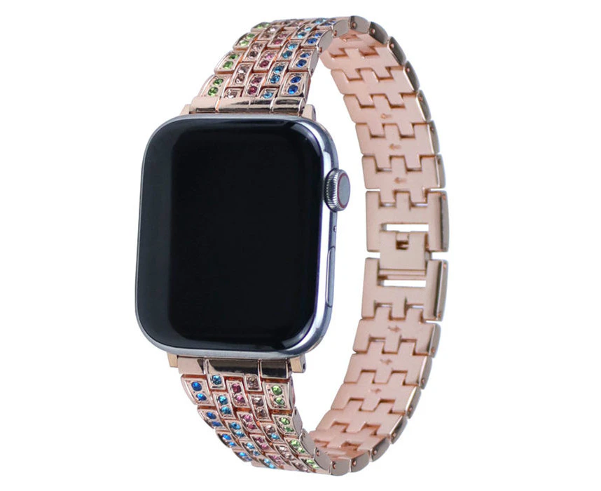 Marge Plus Luxury Crystal Bling Rhinestone Diamond Bracelet Strap For iWatch Series 7/6/5/4/3/2/1/SE-Rose Gold