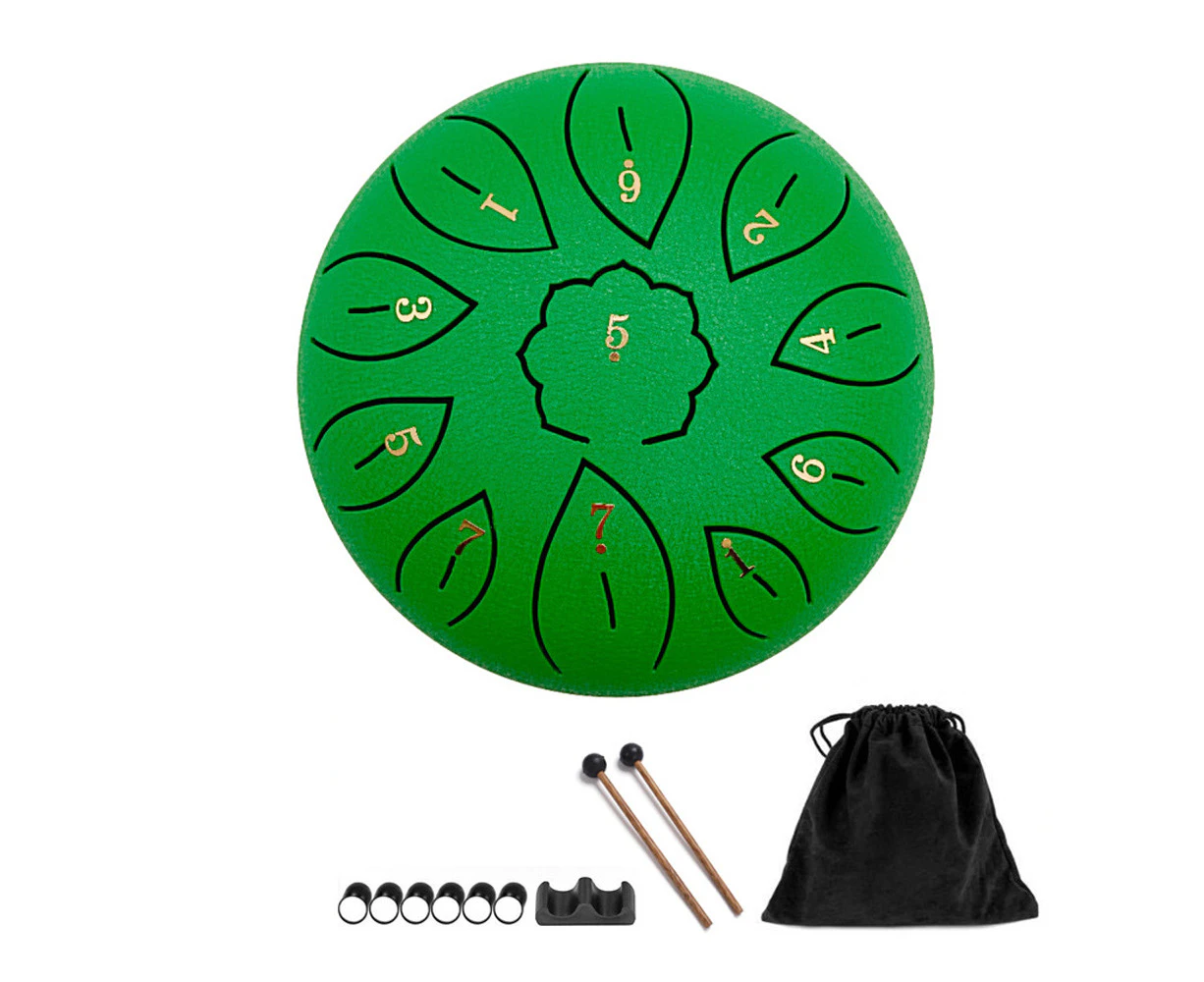 Tongue Drum, Steel Tongue Drum 11 Notes 6 Inch, Steel Drum C-Key, Worry Free Drum For Beginner Adult Kids,Green