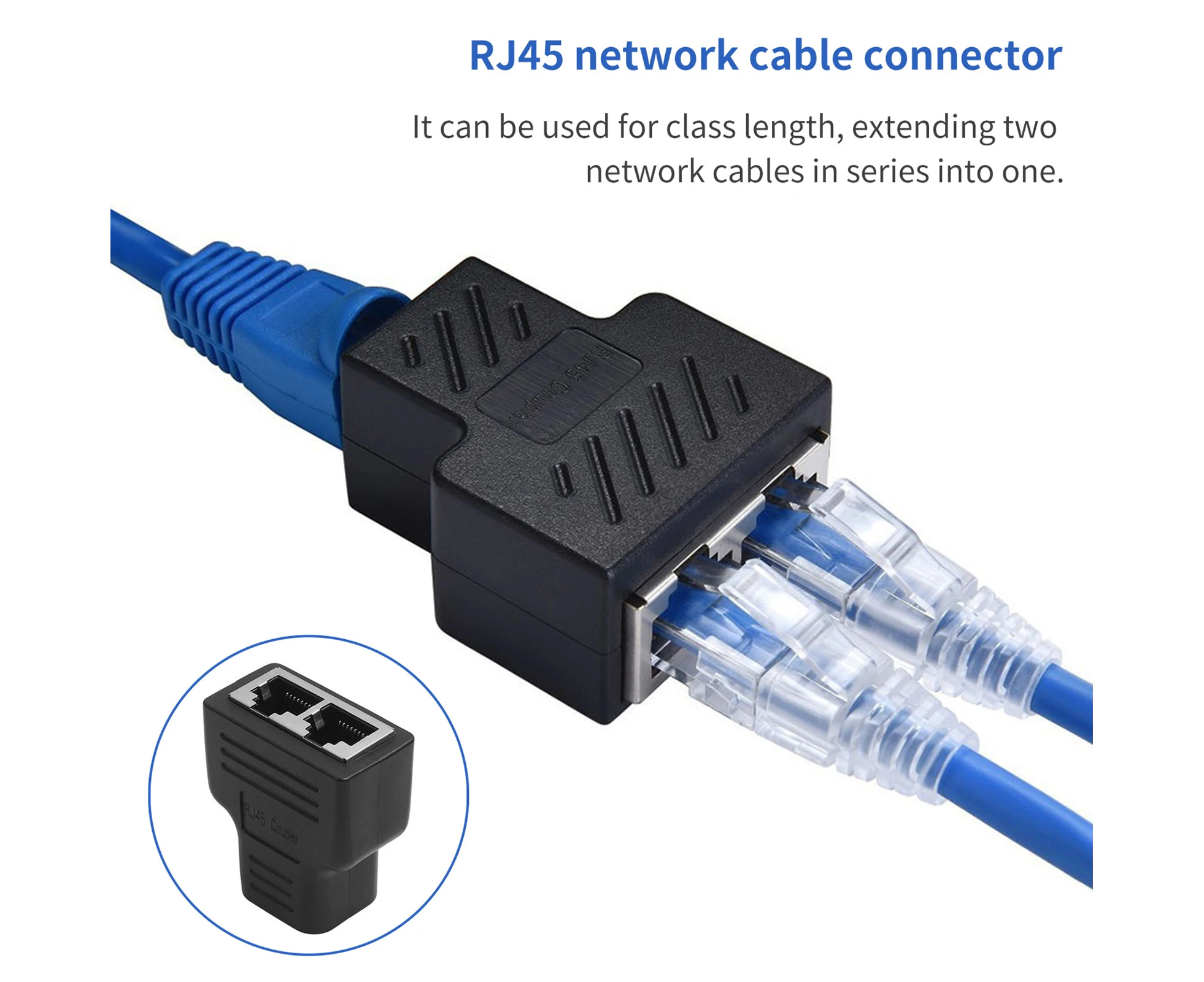 Ethernet Splitter 1 to 2 Ways Dual Female Port ABS Stable Transmission RJ45 LAN Adapter for Computer