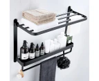 Bathroom Towel Rack, Shower Shelf + Towel Rack + Hooks for Bathroom and Kitchen, Self Adhesive Wall Mounted Towel Rack