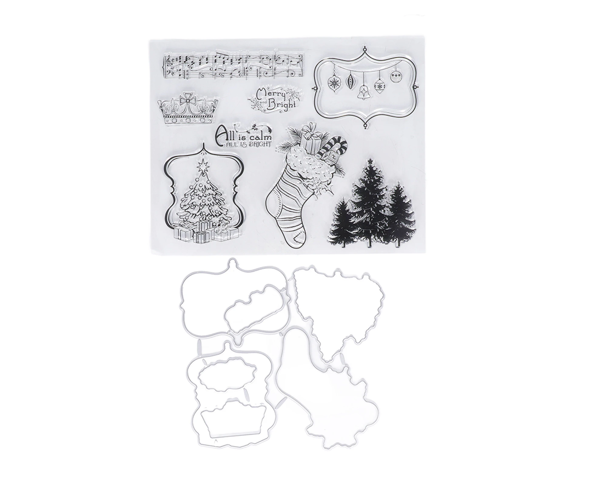 Clear Stamps Clear Imprint Christmas Stocking Christmas Trees Transparent Stamps with Knife Mold for DIY Crafts Card Decoration