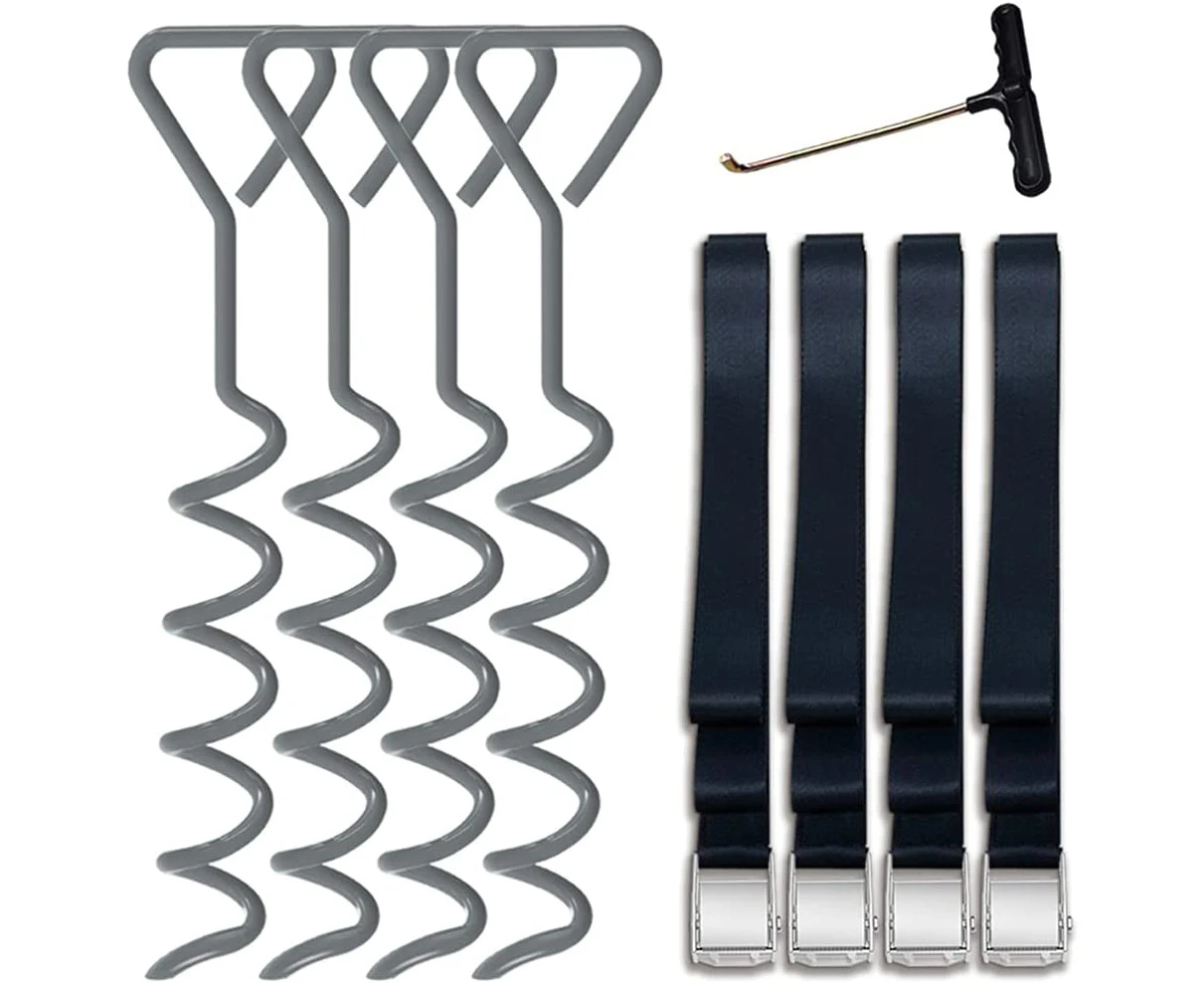 Trampoline Ground Anchor Ground Anchor Set Spiral Ground Anchor Deluxe Ground Anchor Set with Adjustable Shoulder Straps 4 Ground Anchors for Wind Protecti