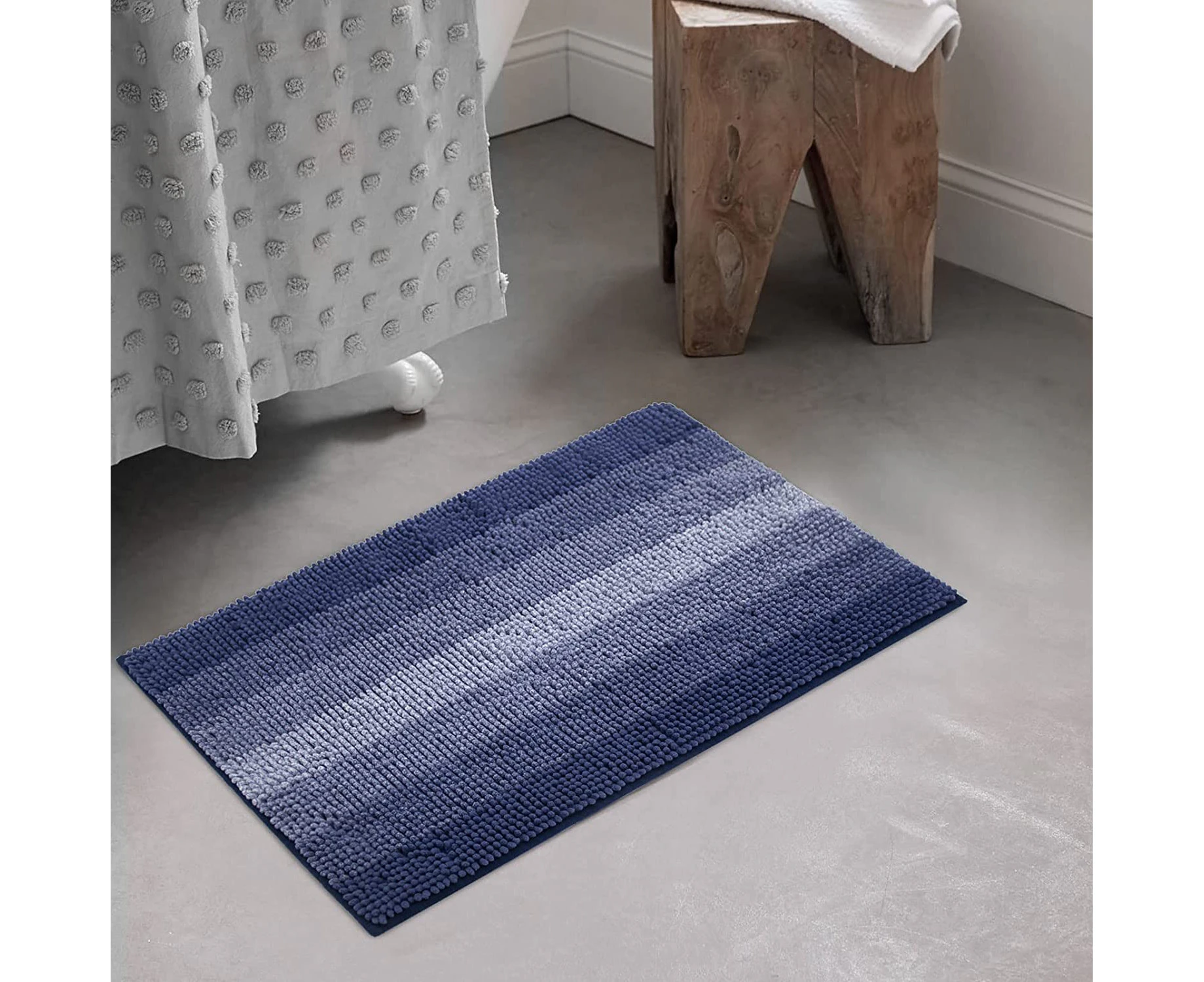 Blue Luxury Chenille Bath Mat, Small Non-Slip Shower Mat, Machine Washable, Quick Dry Bath Mat, Soft and Comfortable Plush Mat for bathtub, 50cm x 80cm