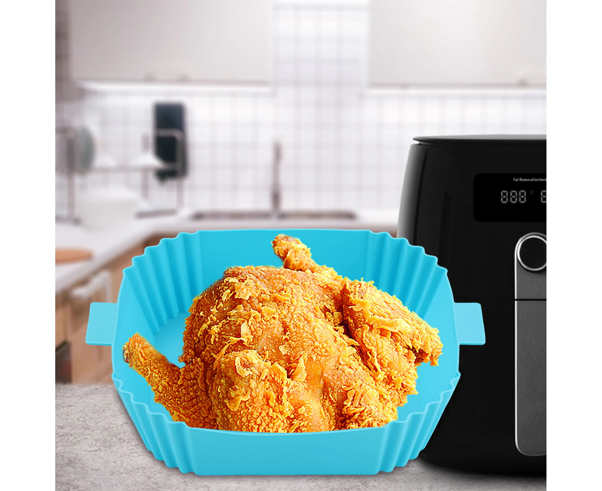 Air Fryer Silicone Pot Square Reusable Food-grade Silicone Air Fryer Liners Baskets, Cooking Oven Accessories Silicone Bowl Baking Tray