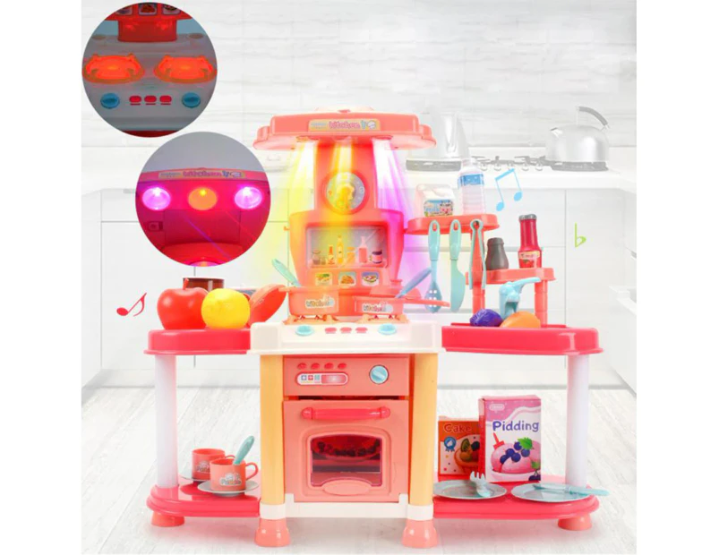 1 Set Play House Toys Dynamic Music Flashing Lights Toddler Pretend Play Kitchen DIY Cooking Stove Model Toy for Kindergarten-Orange