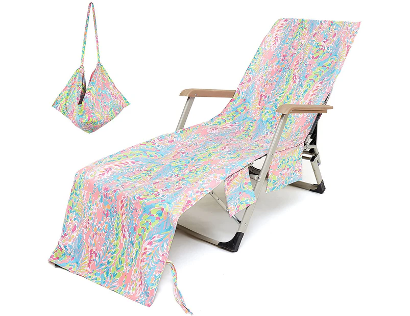 Beach Chair Towel Sun Lounger Cover with Pockets Outdoor Patio Pool Chair Towel Garden-Pink