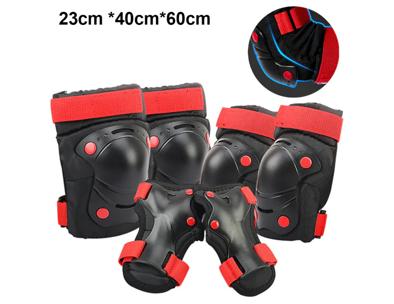 Protective Gear For Kids/Teens - Knee Pads, Elbow Pads, Wrist Guards Set For Bike, Cycling, Roller Skating - Black And Red